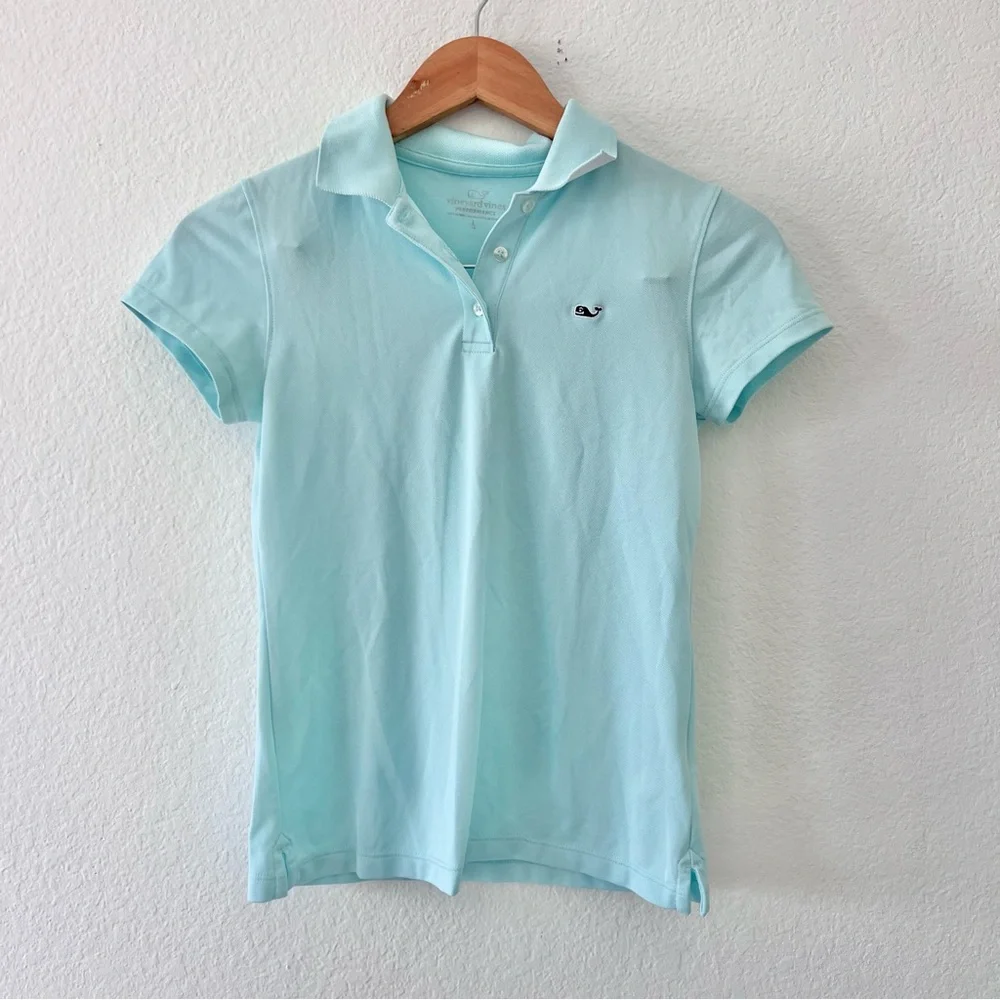 Vineyard Vines Girls Turquoise Performance Polo Sz L/14